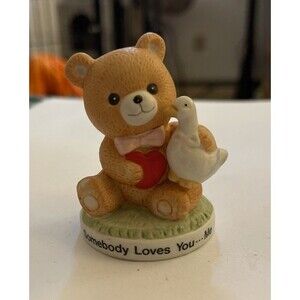 Russ Ceramic Bear Holding Bird & Heart “Somebody Loves You…Me” Figurine
